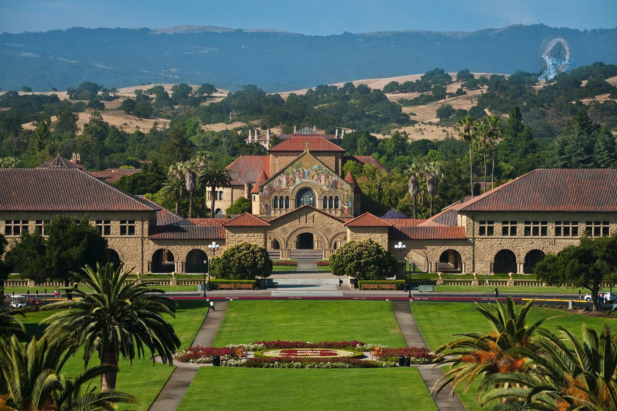The Stanford Main Quad and Memorial Church, seen across the Oval